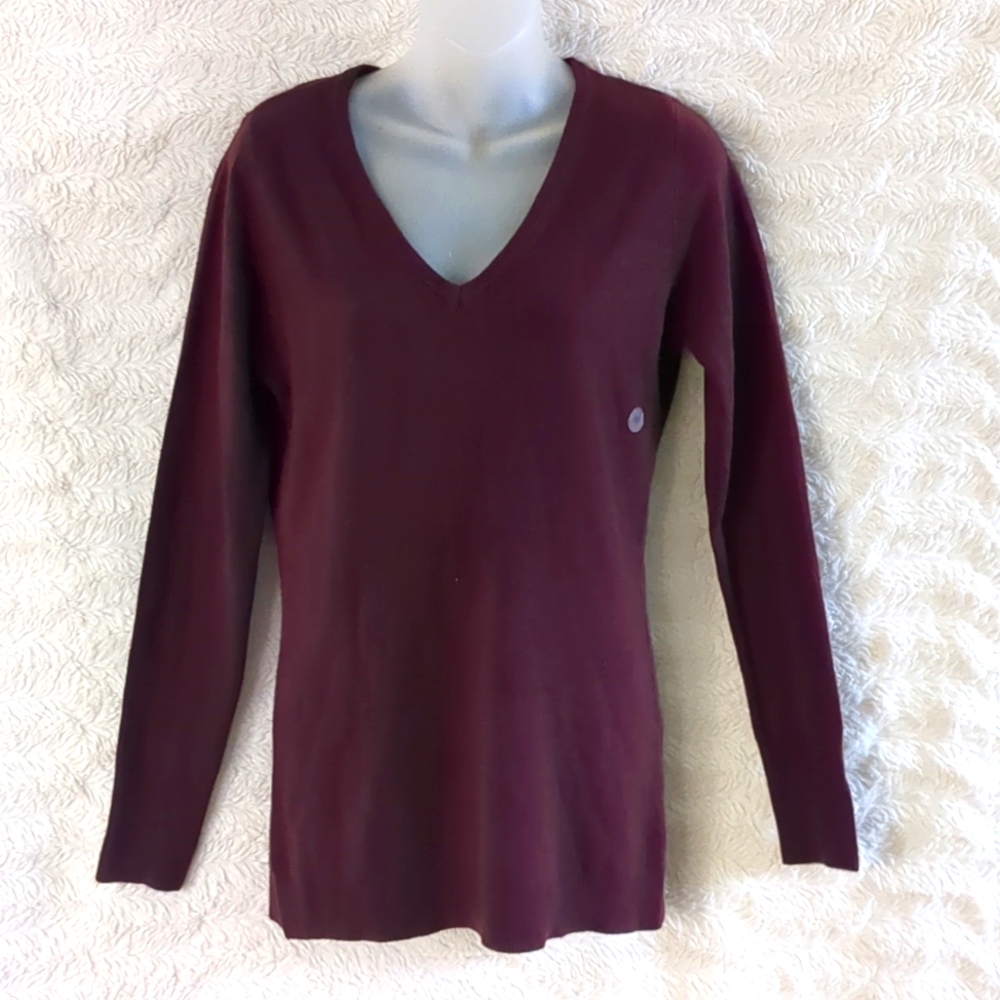 🆕 NY&C Long sleeve V-neck SWEATER Sz M Plum ~ knit top NEW NWT